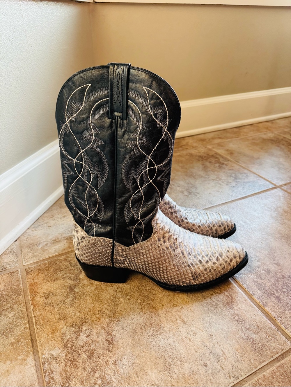 Dan Post Black Shaft with Natural Python Toe Western Boot Size 12 - Picture 7 of 11